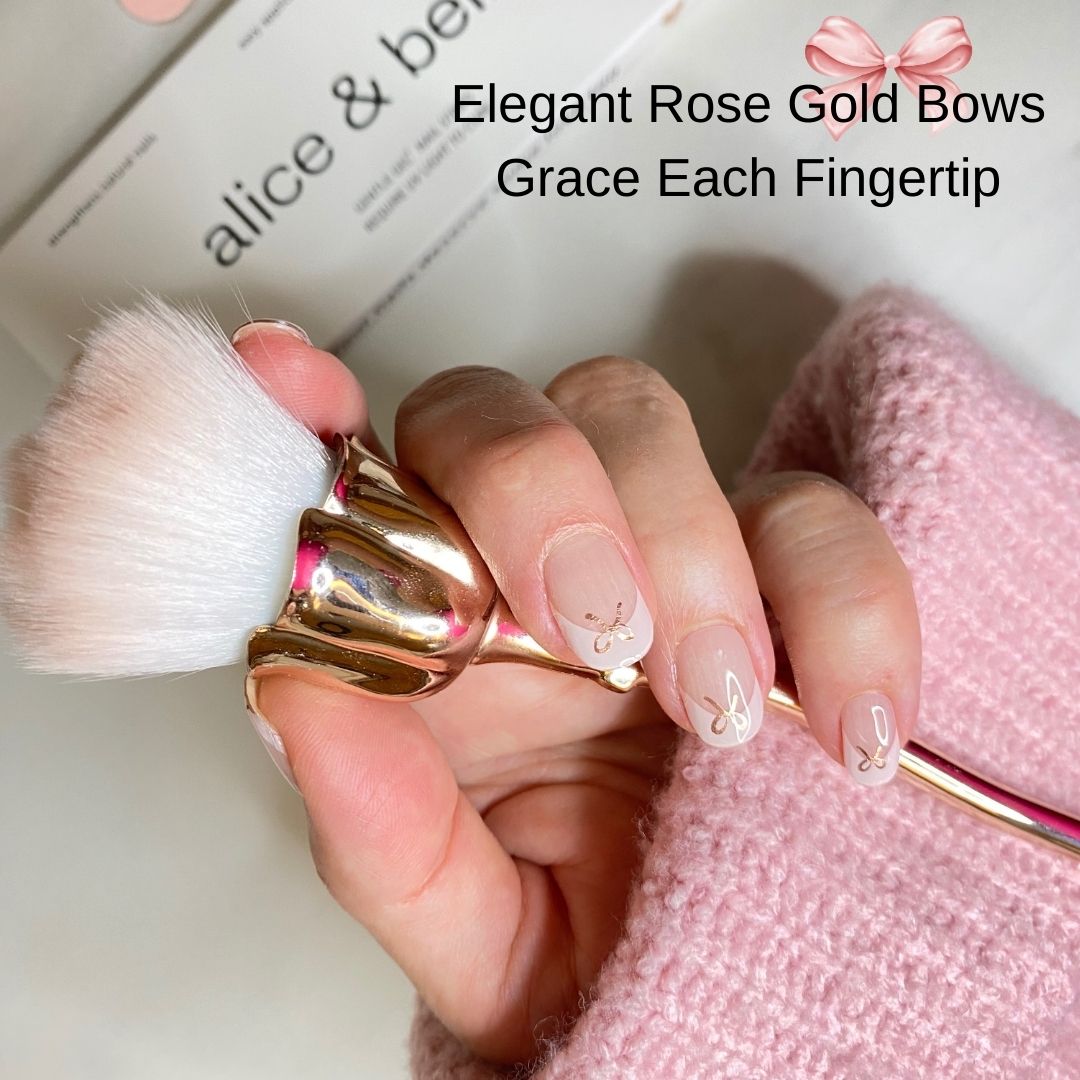 French + Rose Gold Bow Semi-Cured Gel Nail Strips