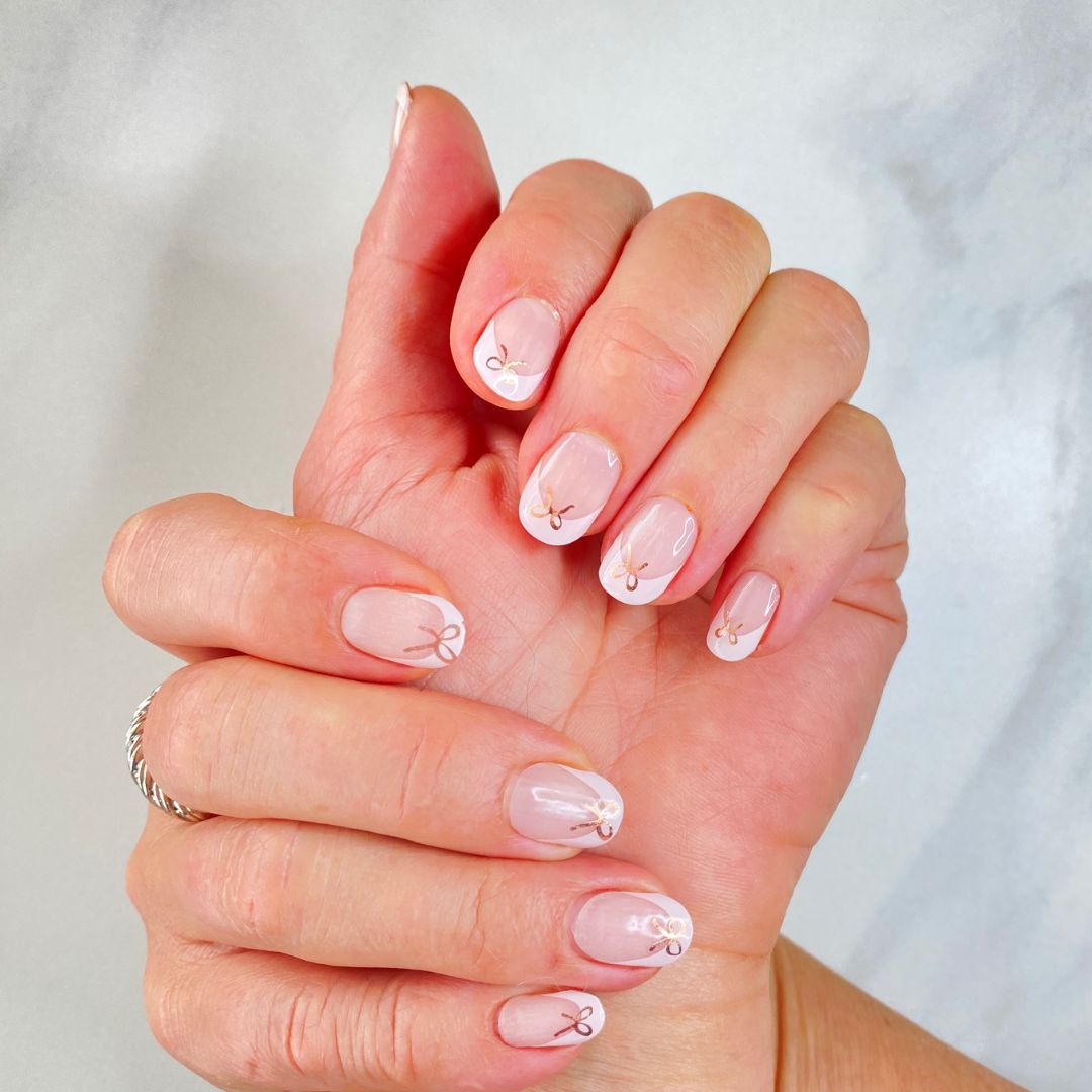 French + Rose Gold Bow Semi-Cured Gel Nail Strips