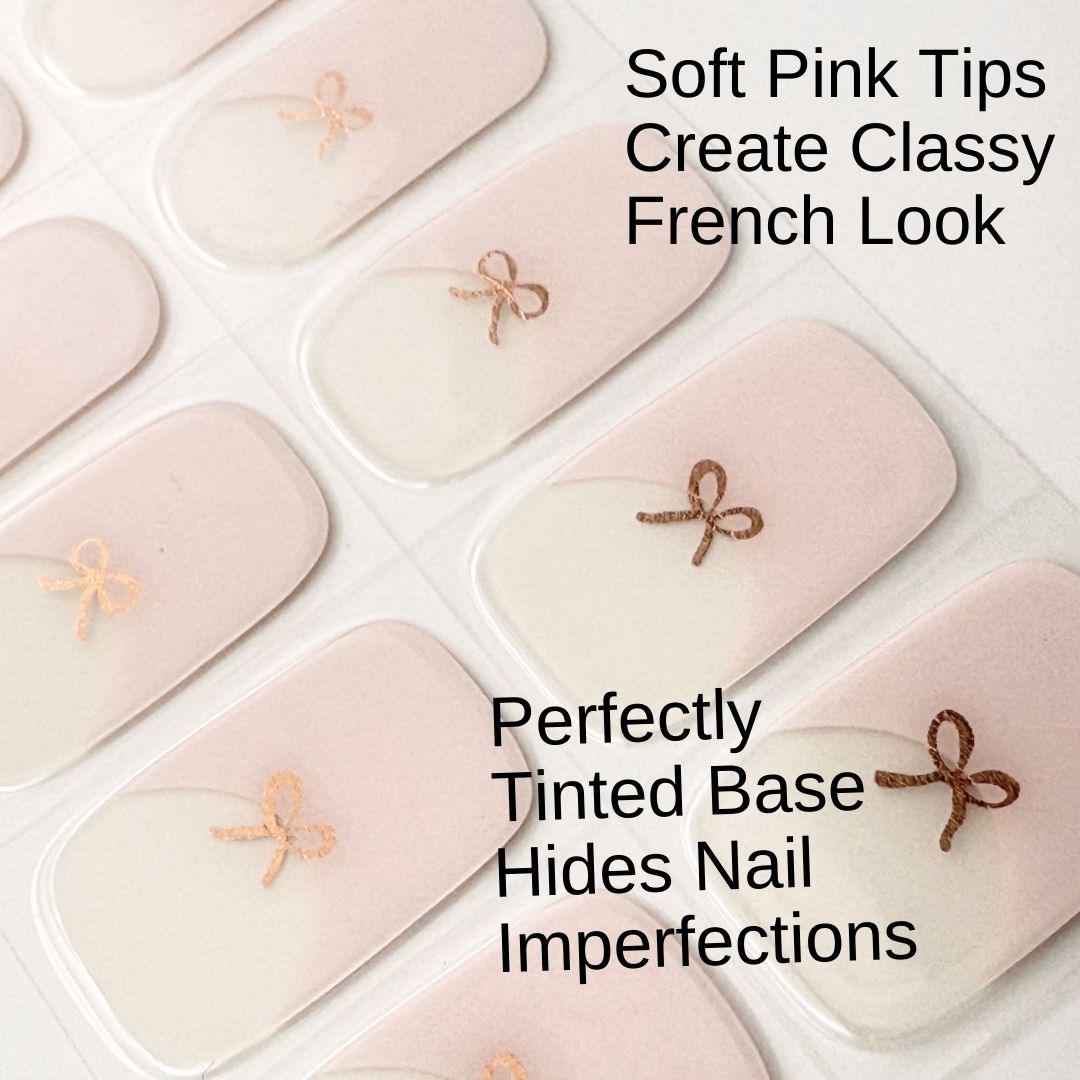 French + Rose Gold Bow Semi-Cured Gel Nail Strips