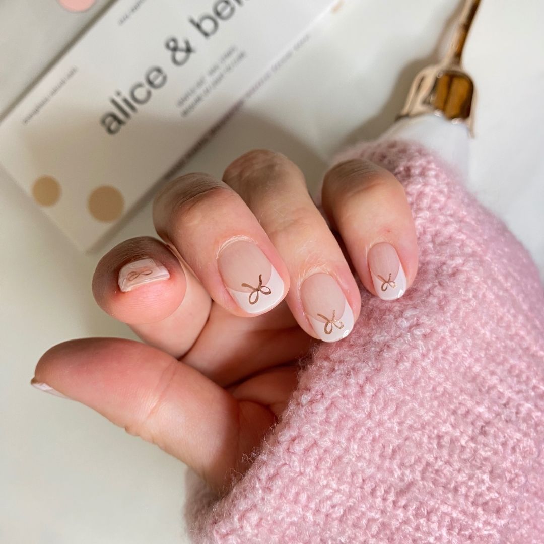 French + Rose Gold Bow Semi-Cured Gel Nail Strips