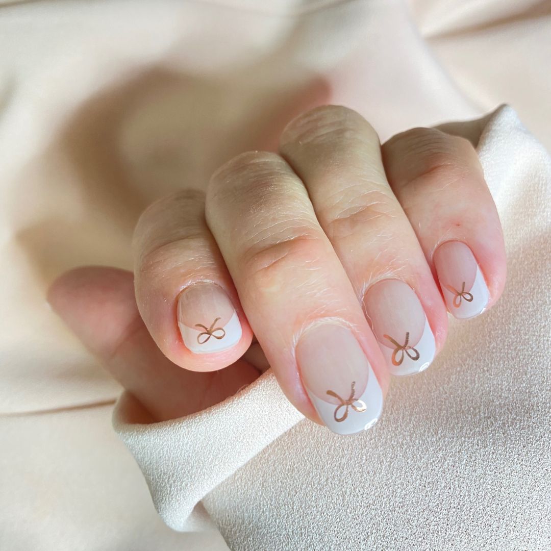 French + Rose Gold Bow Semi-Cured Gel Nail Strips