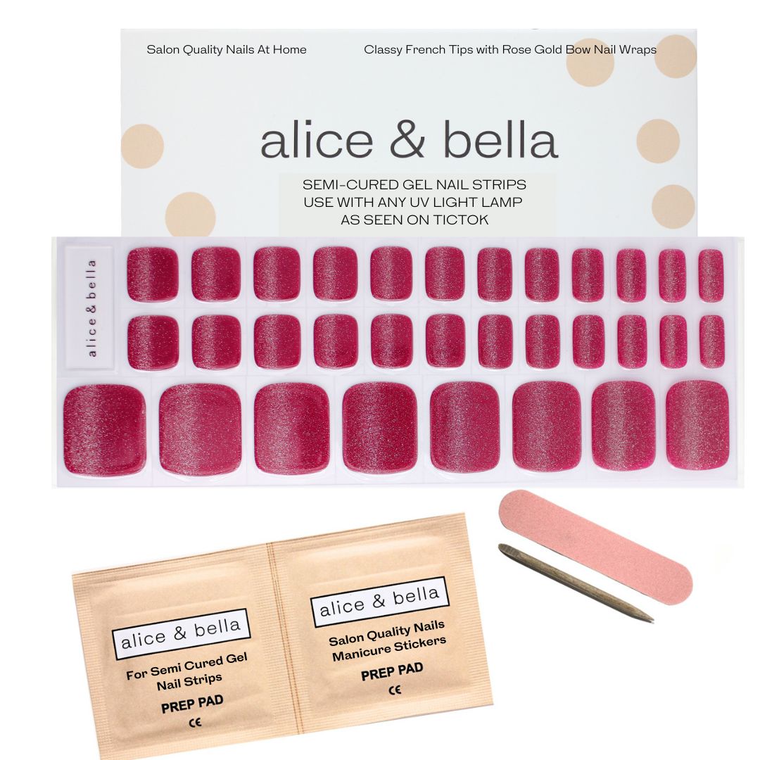 Burgundy cat eye semi-cured gel nail wraps pedicure